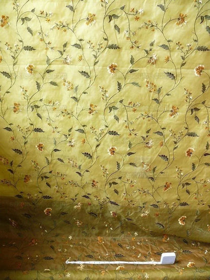 Kravet Design Silk Organza Embroidery Orange Gold On Chartreuse