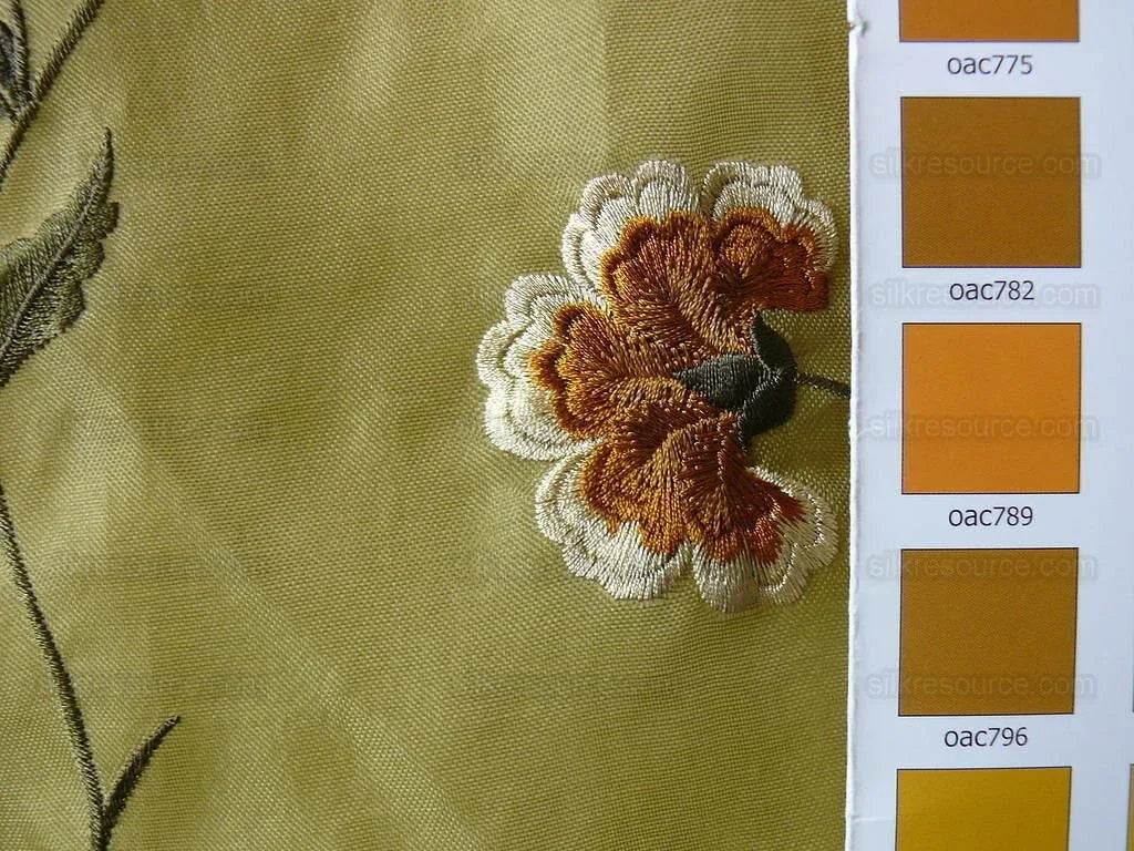 Kravet Design Silk Organza Embroidery Orange Gold On Chartreuse