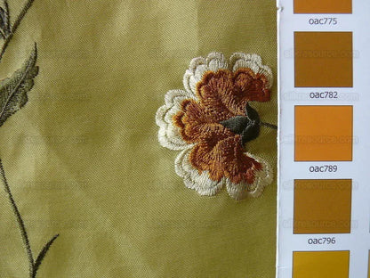 Kravet Design Silk Organza Embroidery Orange Gold On Chartreuse