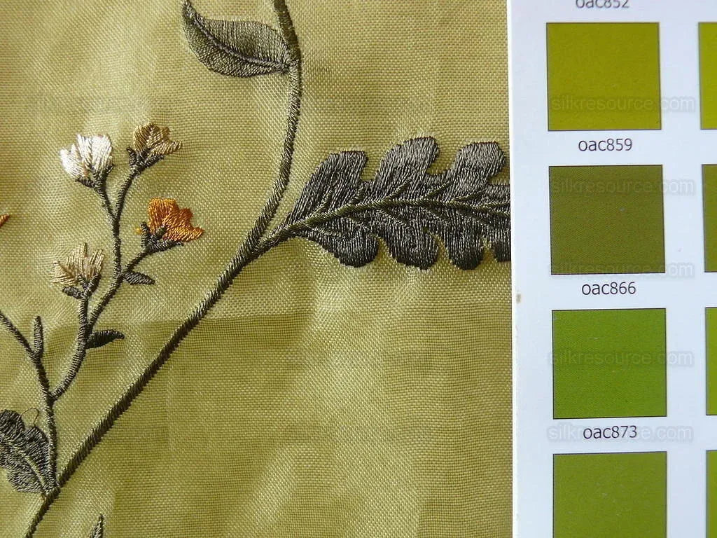 Kravet Design Silk Organza Embroidery Orange Gold On Chartreuse