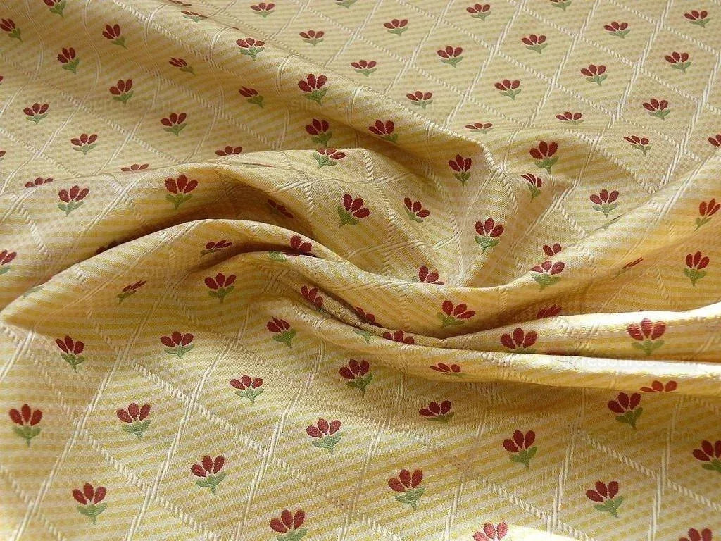 Kravet Tulips Red On Yellow Lattice Silk Lampas Bty MSRP USD 198/Y