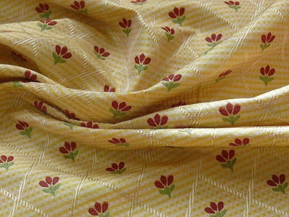 Kravet Tulips Red On Yellow Lattice Silk Lampas Bty MSRP USD 198/Y