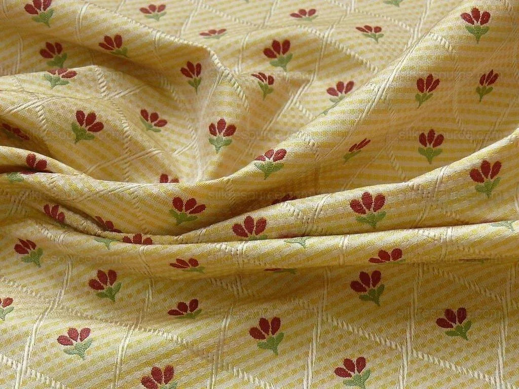 Kravet Tulips Red On Yellow Lattice Silk Lampas Bty MSRP USD 198/Y