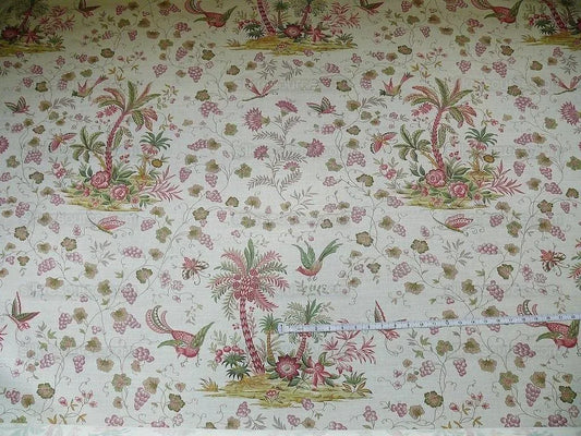 Lee Jofa Martinique Prin.red &amp; Green Chino Bird Linen Print Pink