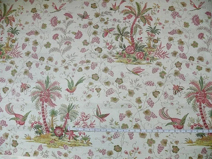 Lee Jofa Martinique Prin.red &amp; Green Chino Bird Linen Print Pink