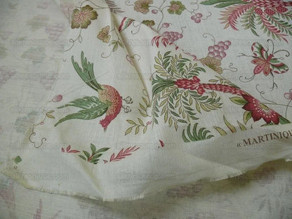 Lee Jofa Martinique Prin.red &amp; Green Chino Bird Linen Print Pink