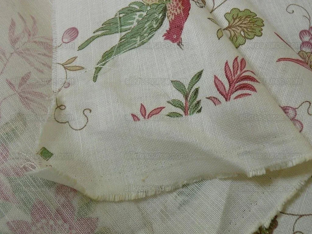 Lee Jofa Martinique Prin.red &amp; Green Chino Bird Linen Print Pink