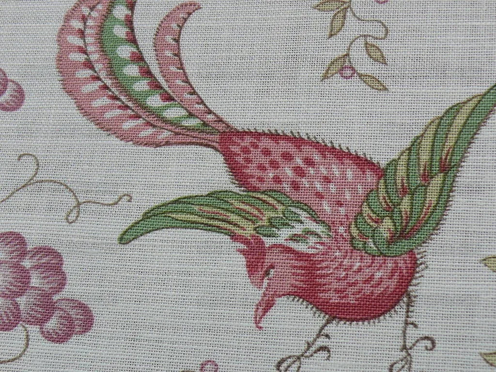 Lee Jofa Martinique Prin.red &amp; Green Chino Bird Linen Print Pink