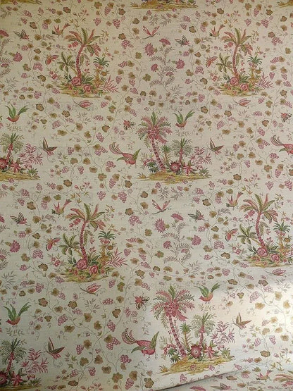 Lee Jofa Martinique Prin.red &amp; Green Chino Bird Linen Print Pink