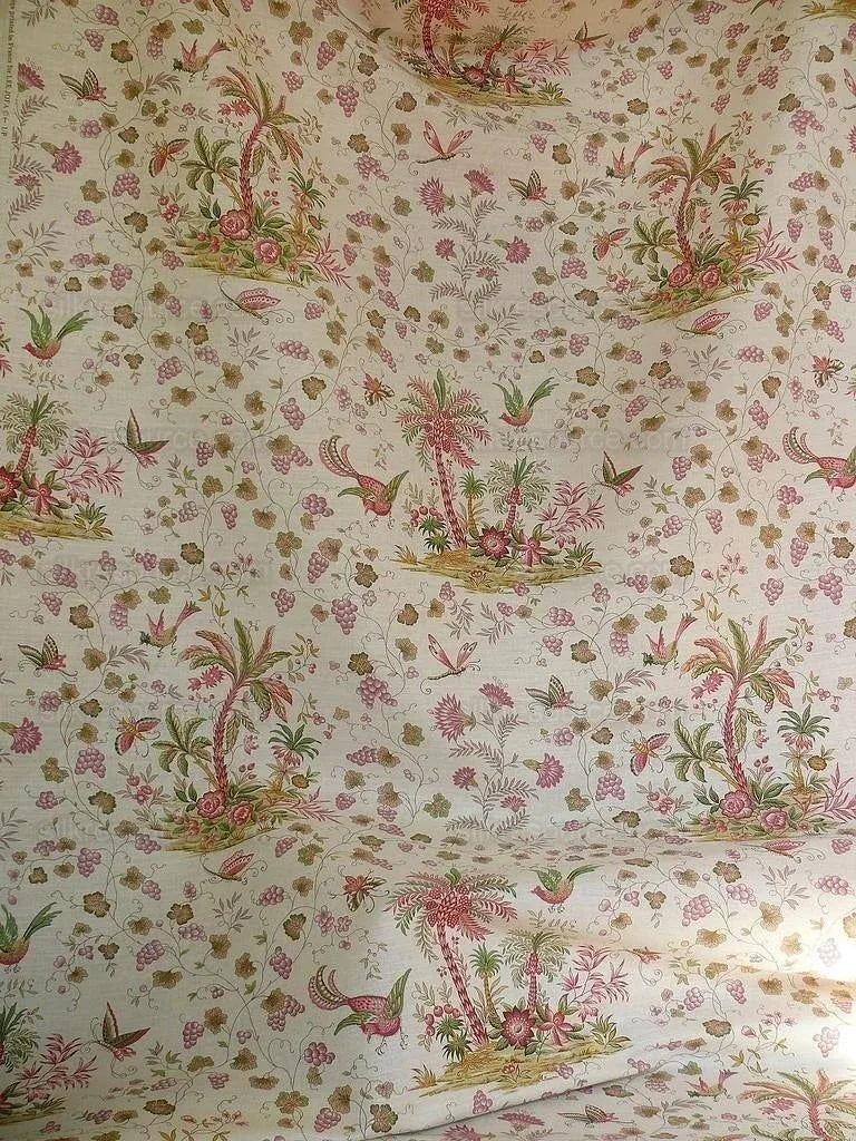Lee Jofa Martinique Prin.red &amp; Green Chino Bird Linen Print Pink