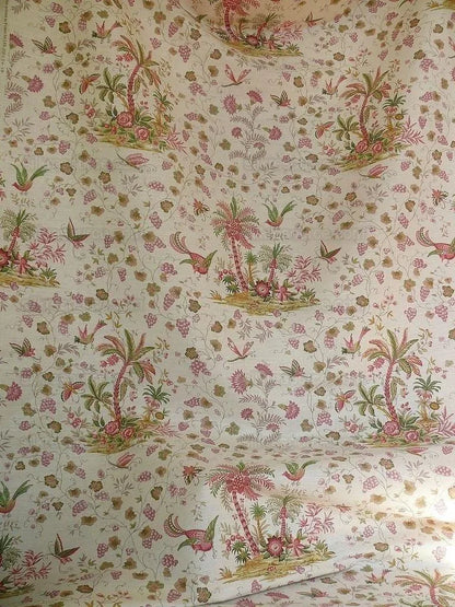 Lee Jofa Martinique Prin.red &amp; Green Chino Bird Linen Print Pink