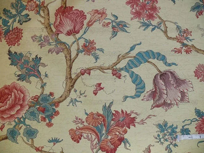 Lee Jofa Fabric - Gujarat Linen Tree Of Life Red Blue On Beige - 3 Yards