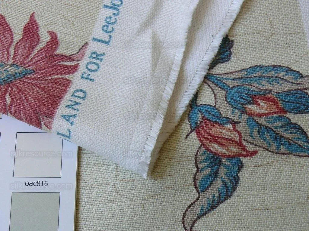 Lee Jofa Fabric - Gujarat Linen Tree Of Life Red Blue On Beige - 3 Yards