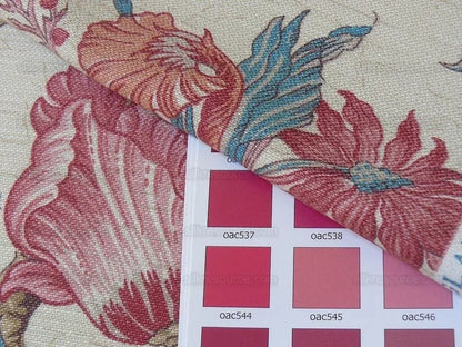 Lee Jofa Fabric - Gujarat Linen Tree Of Life Red Blue On Beige - 3 Yards