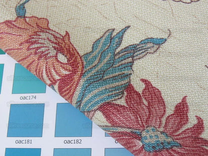 Lee Jofa Fabric - Gujarat Linen Tree Of Life Red Blue On Beige - 3 Yards