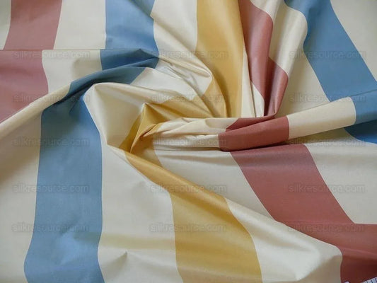 Lee Jofa Sublime Silk Stripe "opal" Red Blue Yellow Gold On Ivory White MSRP USD 216/Y