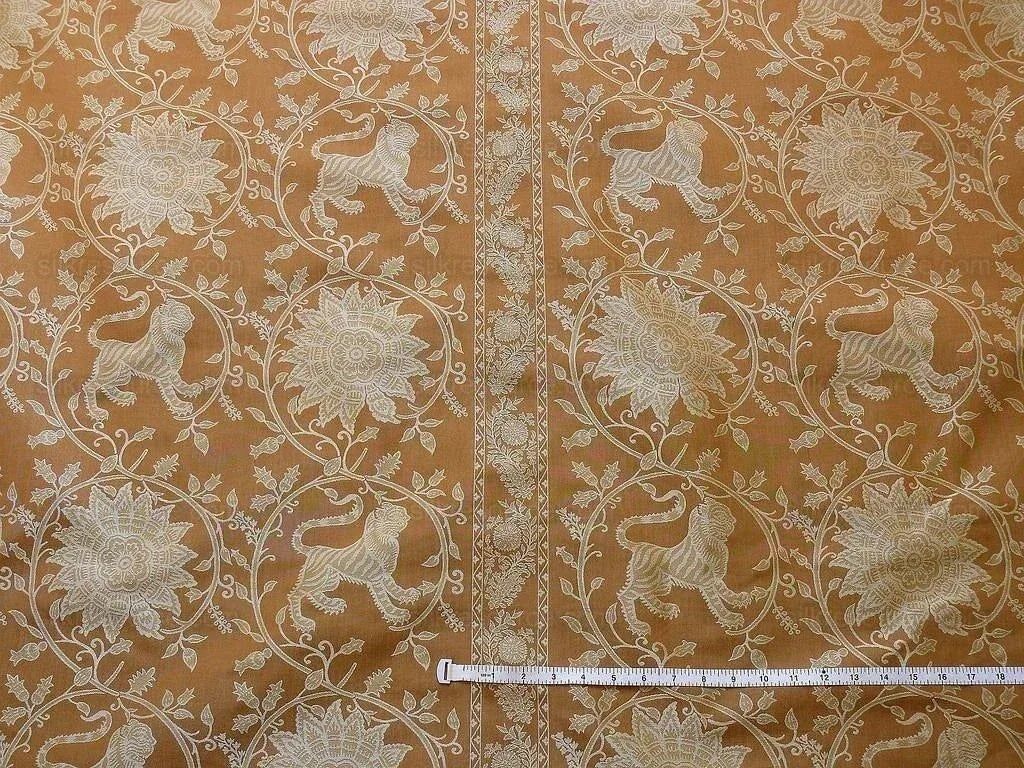 By Yd Lee Jofa Kalabagh Weave Curry Burnt Gold Tiger Sniffs Rose MSRP USD 259/y Border One Side