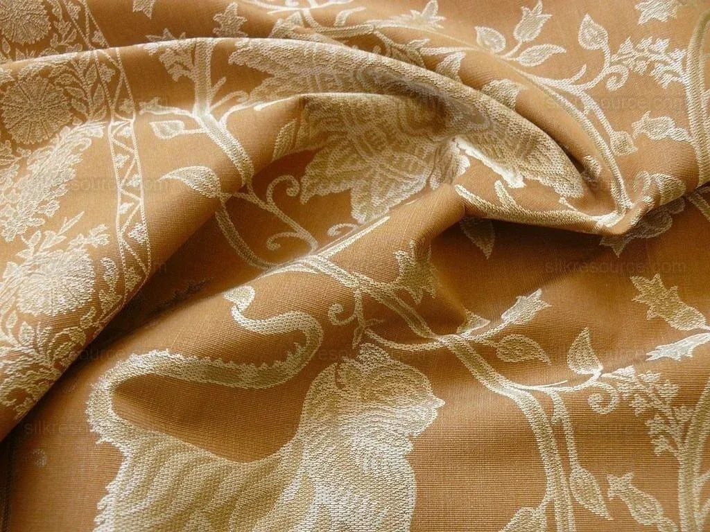 By Yd Lee Jofa Kalabagh Weave Curry Burnt Gold Tiger Sniffs Rose MSRP USD 259+/y Border BOTH Sides