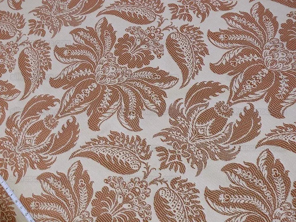 Lee Jofa Villa Lamte Damask Pumpkin Orange Cotton White Grand  MSRP USD 196/Y