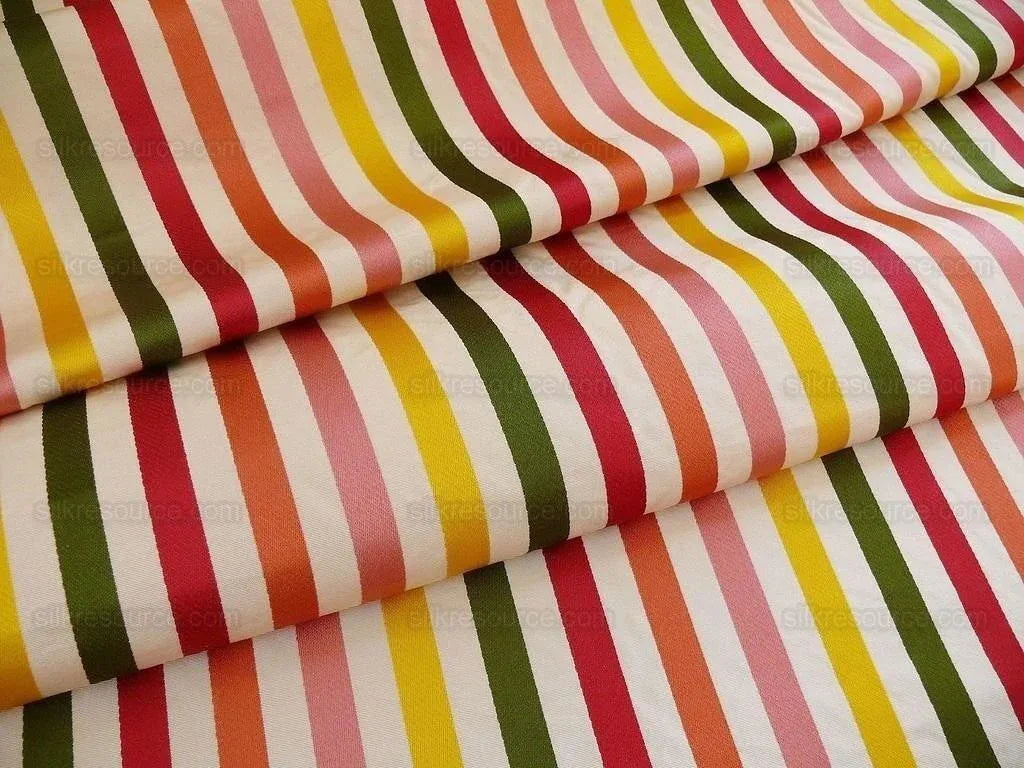 LEE JOFA GLENTWORTH COPPER CANDY RED GREEN YELLOW STRIPE SILK BT