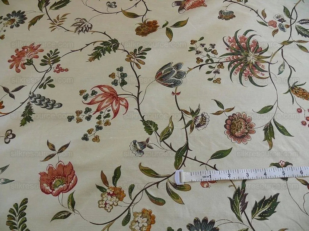 Calimere Silk Print Historical British Silk Print ivory Jasmine Pink Green Ivory Off White
