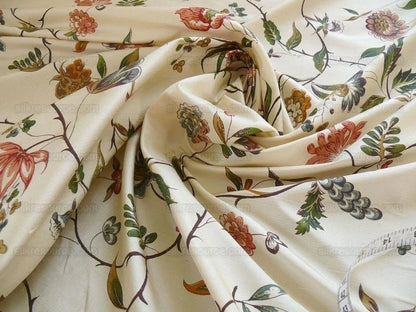 Calimere Silk Print Historical British Silk Print ivory Jasmine Pink Green Ivory Off White