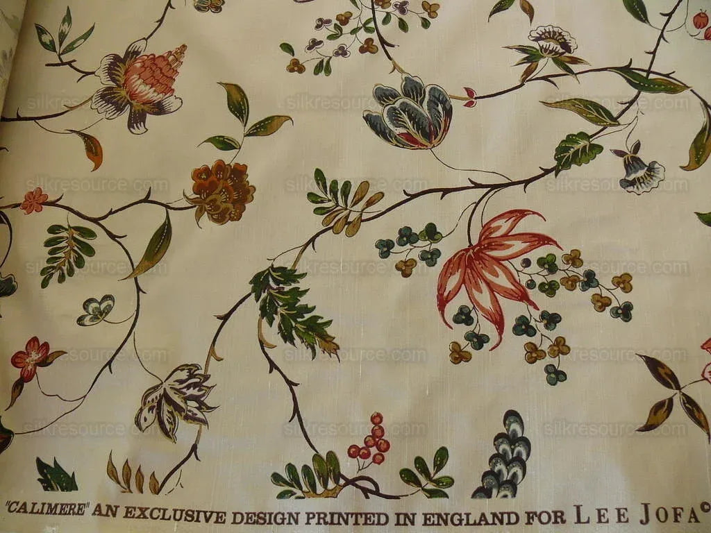 Calimere Silk Print Historical British Silk Print ivory Jasmine Pink Green Ivory Off White