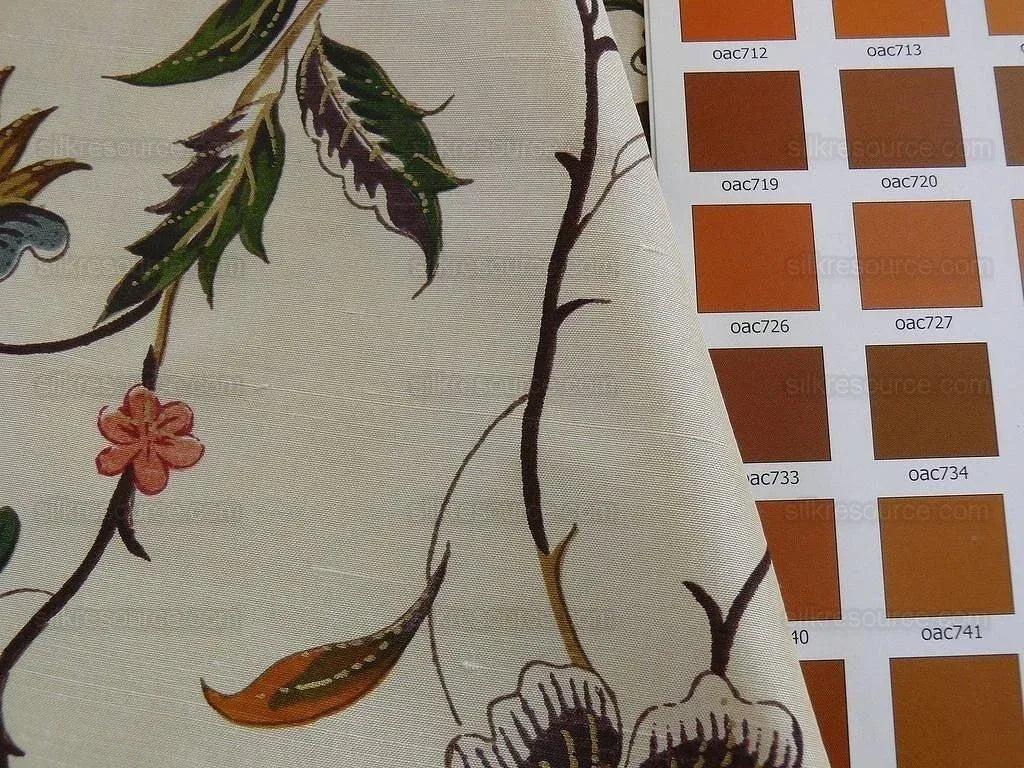 Calimere Silk Print Historical British Silk Print ivory Jasmine Pink Green Ivory Off White
