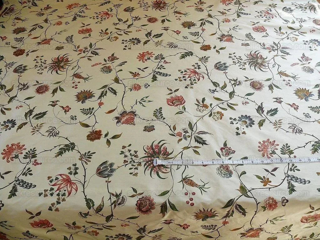 Calimere Silk Print Historical British Silk Print ivory Jasmine Pink Green Ivory Off White