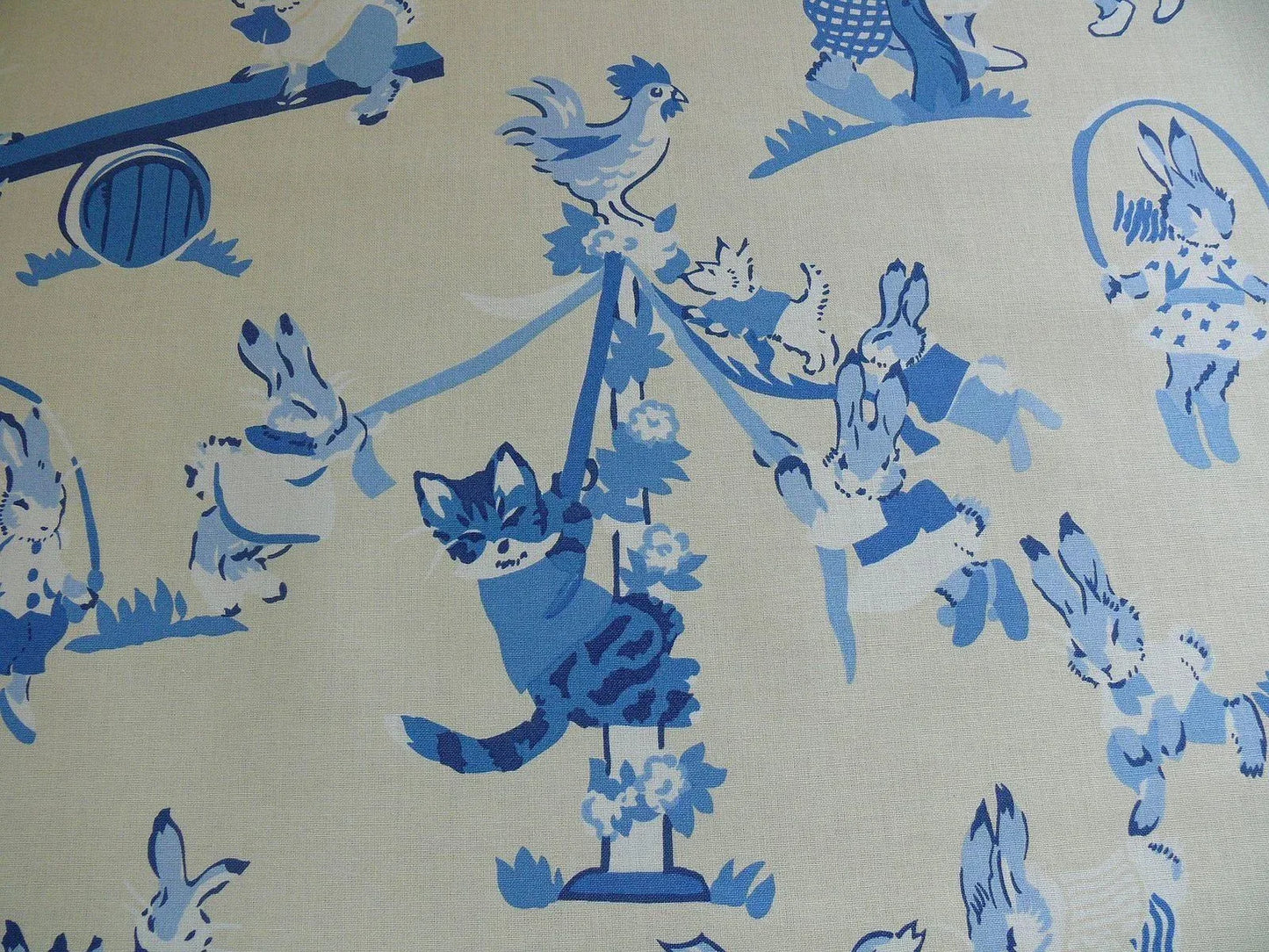 By Yd Lee Jofa Spring Fever Nursery Print Bunny Dog Cat "blues" MSRP USD 136+/Y