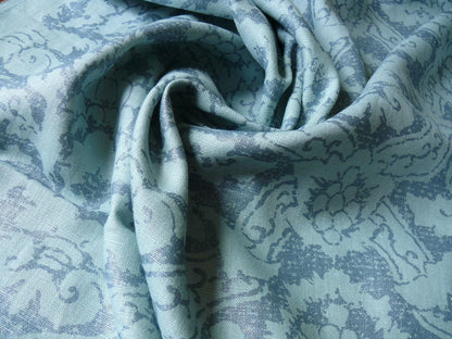 By Yd Kravet Laura Ashley 100% linen Print Spencer Damask Cool Water Blue Gilded  #874