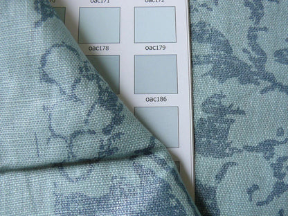 By Yd Kravet Laura Ashley 100% linen Print Spencer Damask Cool Water Blue Gilded  #874
