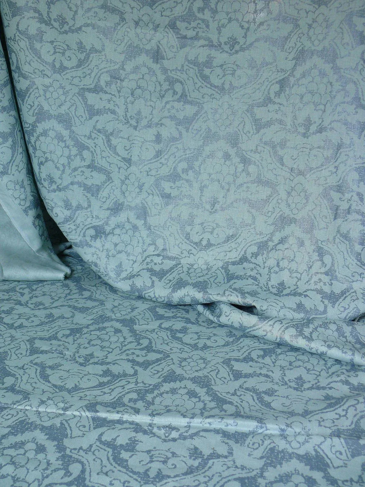 By Yd Kravet Laura Ashley 100% linen Print Spencer Damask Cool Water Blue Gilded  #874