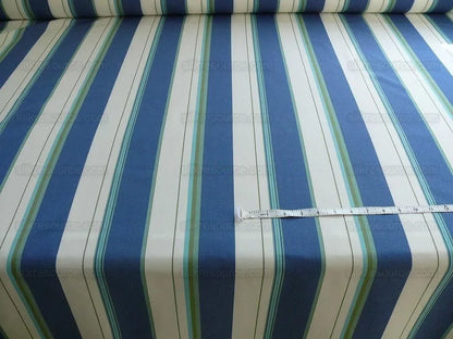 By Yd Designer Blue White Lime Green Woven Stripe Wide Nautical Ticking mid-Century