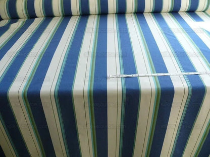 By Yd Designer Blue White Lime Green Woven Stripe Wide Nautical Ticking mid-Century