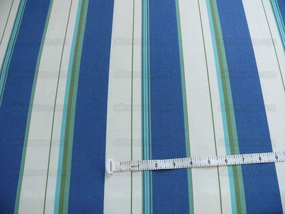 By Yd Designer Blue White Lime Green Woven Stripe Wide Nautical Ticking mid-Century