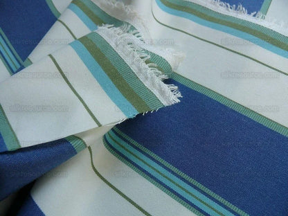 By Yd Designer Blue White Lime Green Woven Stripe Wide Nautical Ticking mid-Century