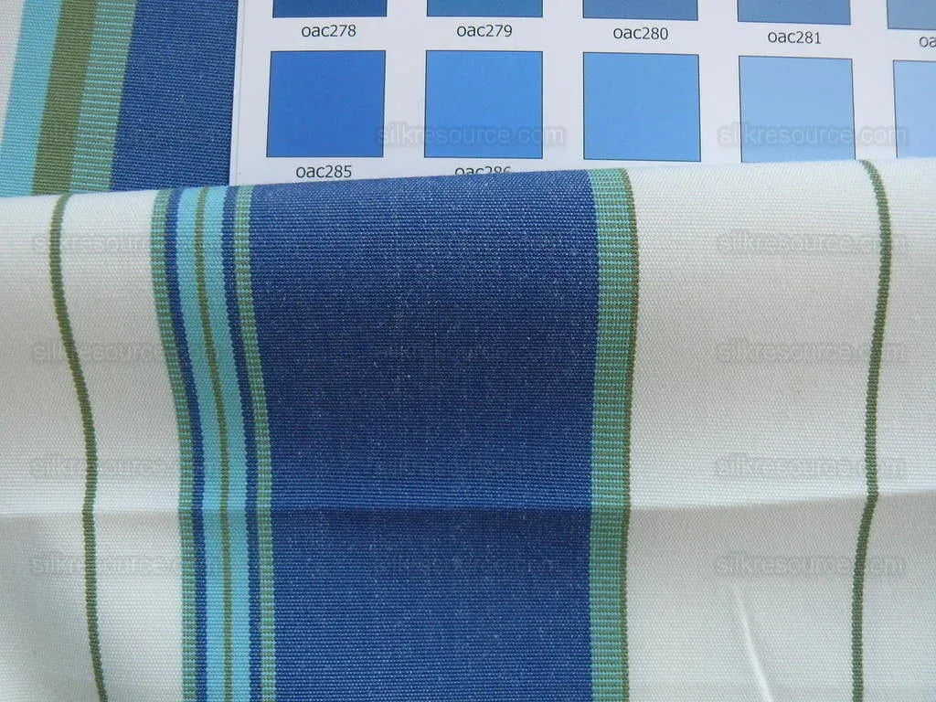 By Yd Designer Blue White Lime Green Woven Stripe Wide Nautical Ticking mid-Century