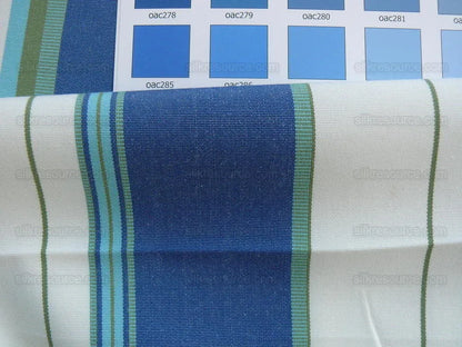 By Yd Designer Blue White Lime Green Woven Stripe Wide Nautical Ticking mid-Century