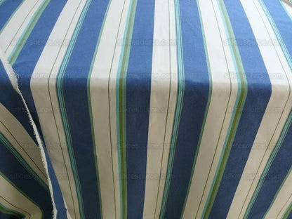 By Yd Designer Blue White Lime Green Woven Stripe Wide Nautical Ticking mid-Century