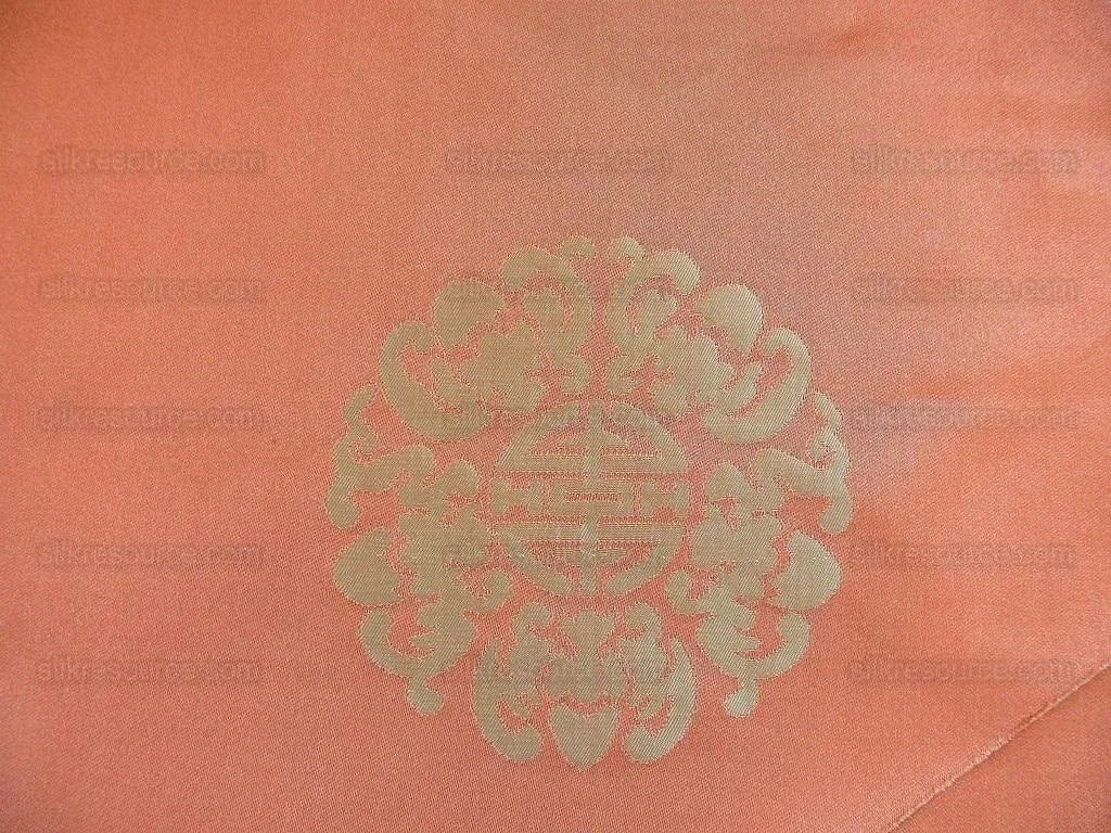 Scalamandre Chinese Disk Coral Red Mint Green Silk Damask Triang