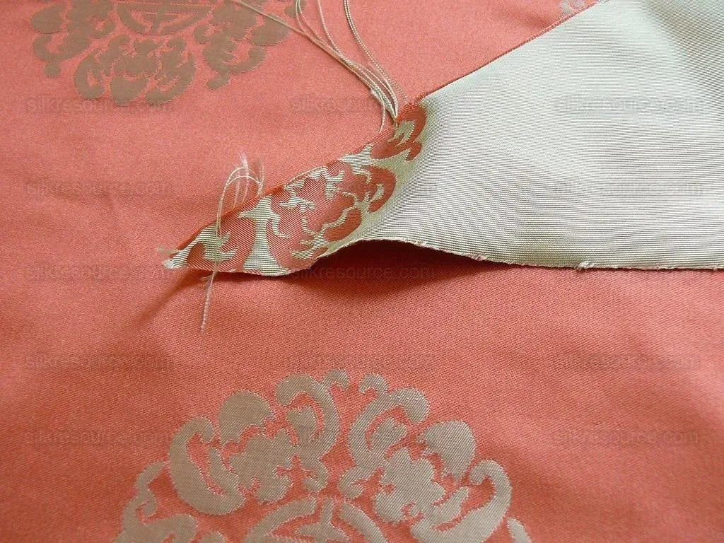 Scalamandre Chinese Disk Coral Red Mint Green Silk Damask Triang