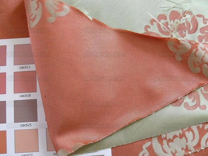 Scalamandre Chinese Disk Coral Red Mint Green Silk Damask Triang