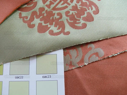 Scalamandre Chinese Disk Coral Red Mint Green Silk Damask Triang