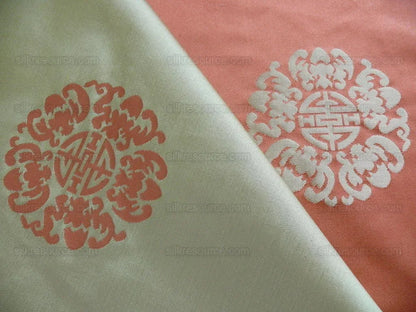 Scalamandre Chinese Disk Coral Red Mint Green Silk Damask Triang
