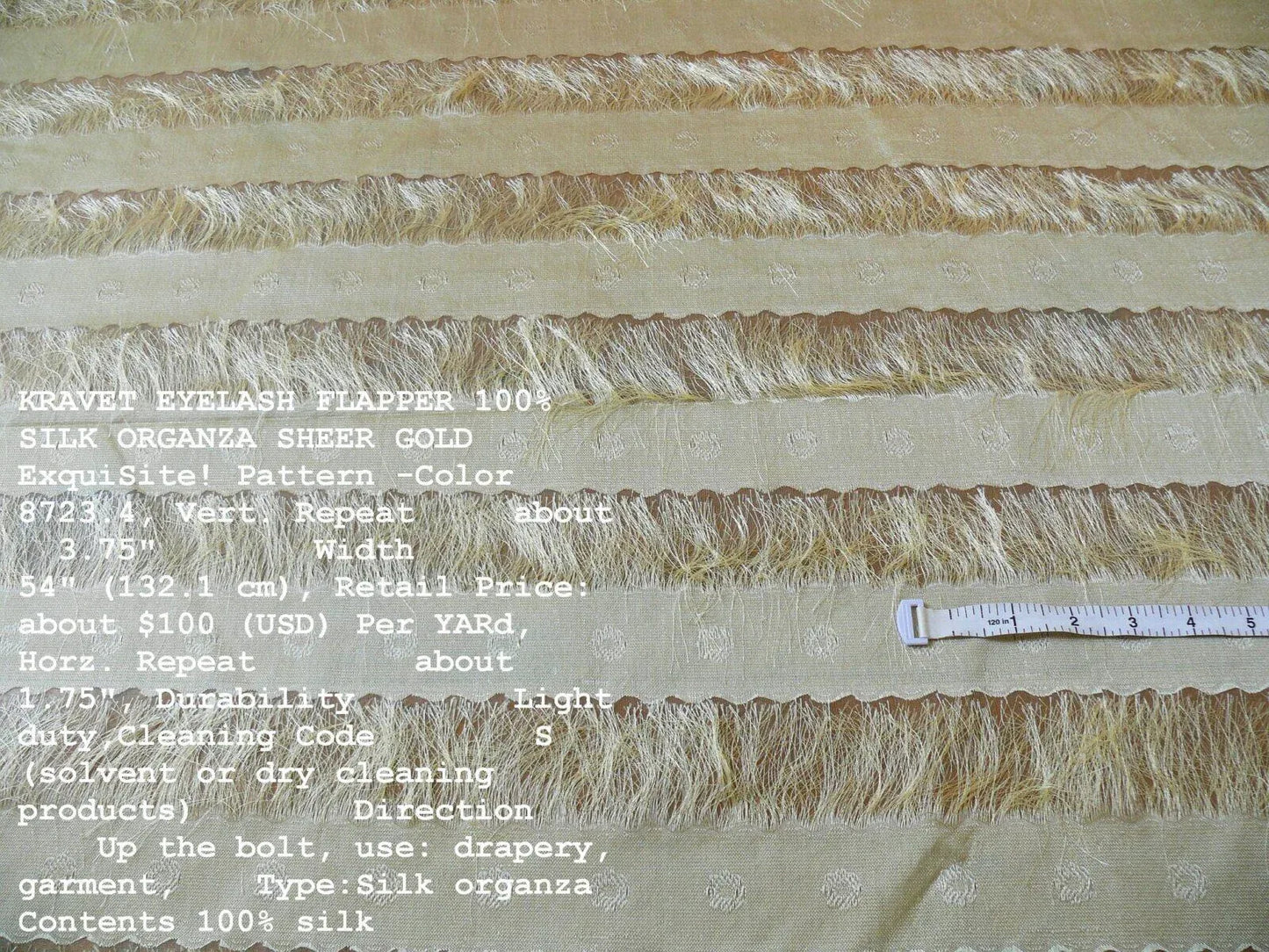BY YARD Kravet Eyelash Flapper 100%silk Organza Sheer Gold MSRP USD100/y