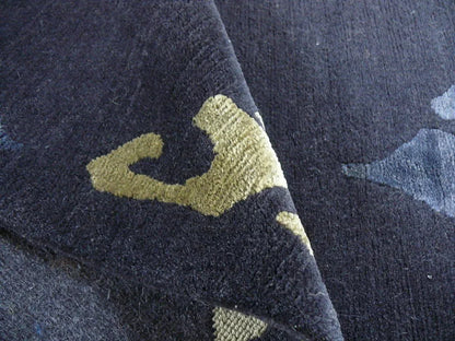 Endless Knot Silk &amp; Wool Tibetan Athana Rug Azure Chartruse 5'x3