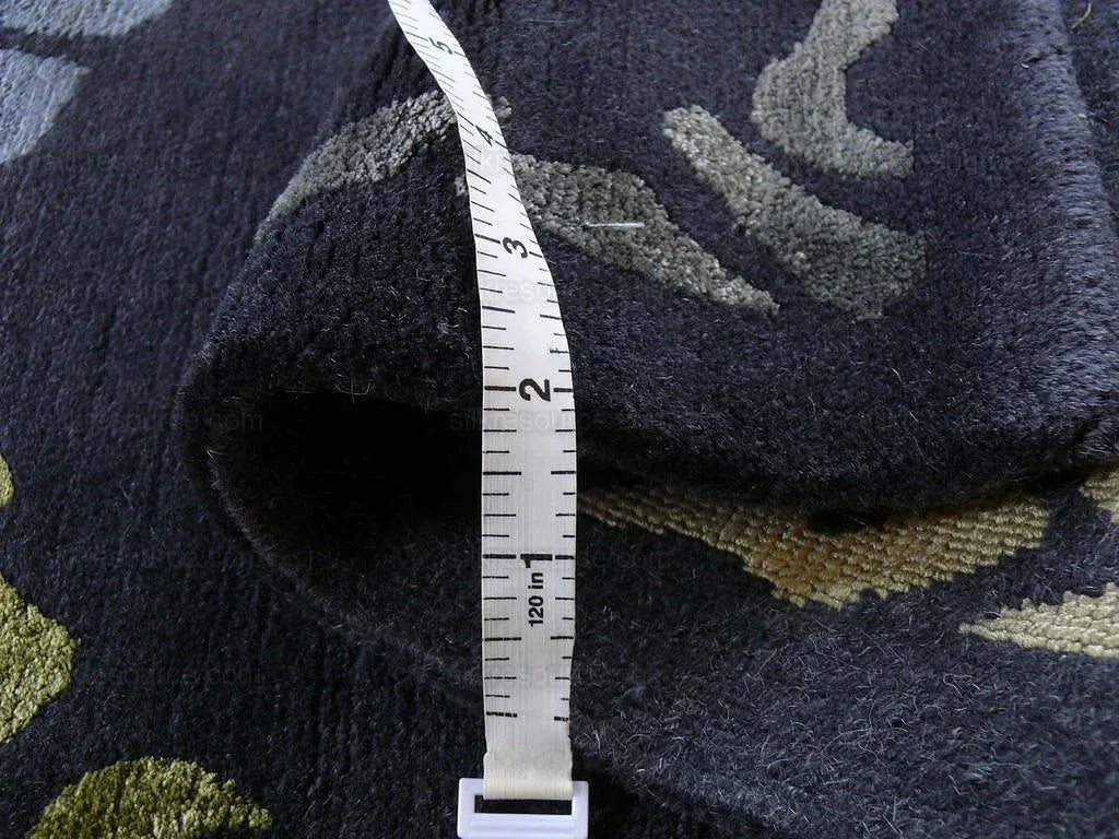 Endless Knot Silk &amp; Wool Tibetan Athana Rug Azure Chartruse 5'x3