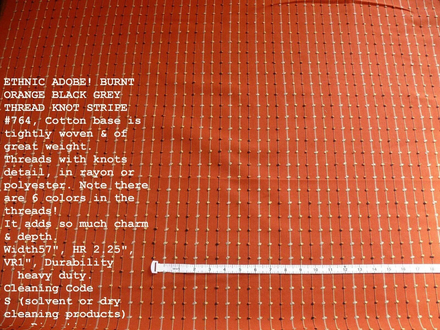 Ethnic Adobe! Burnt Orange Black Grey Thread Knot Stripe  #764