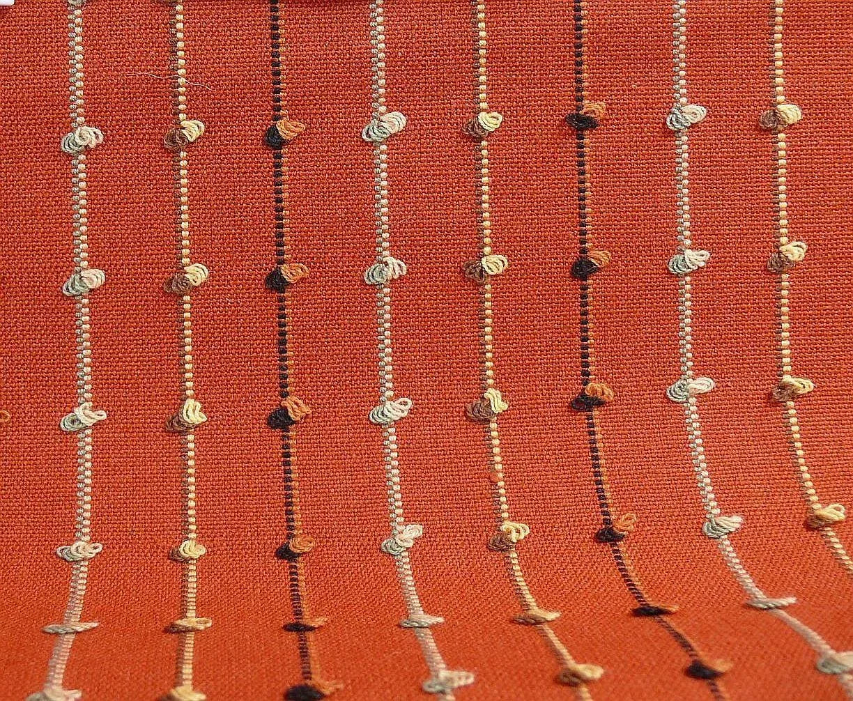 Ethnic Adobe! Burnt Orange Black Grey Thread Knot Stripe  #764